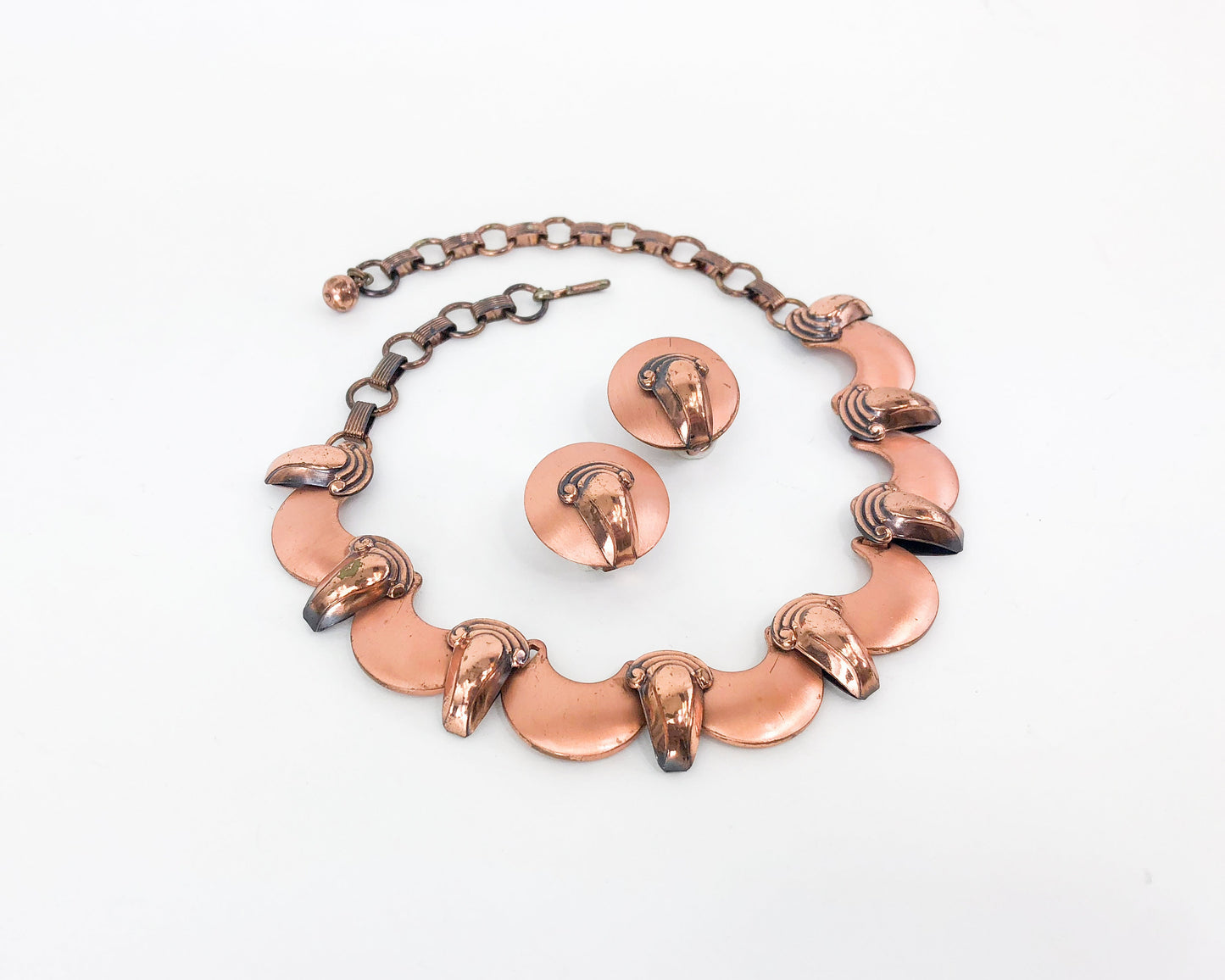 1950s Copper Choker & Clip Earring Set, Rebajes Style Jewelry Set