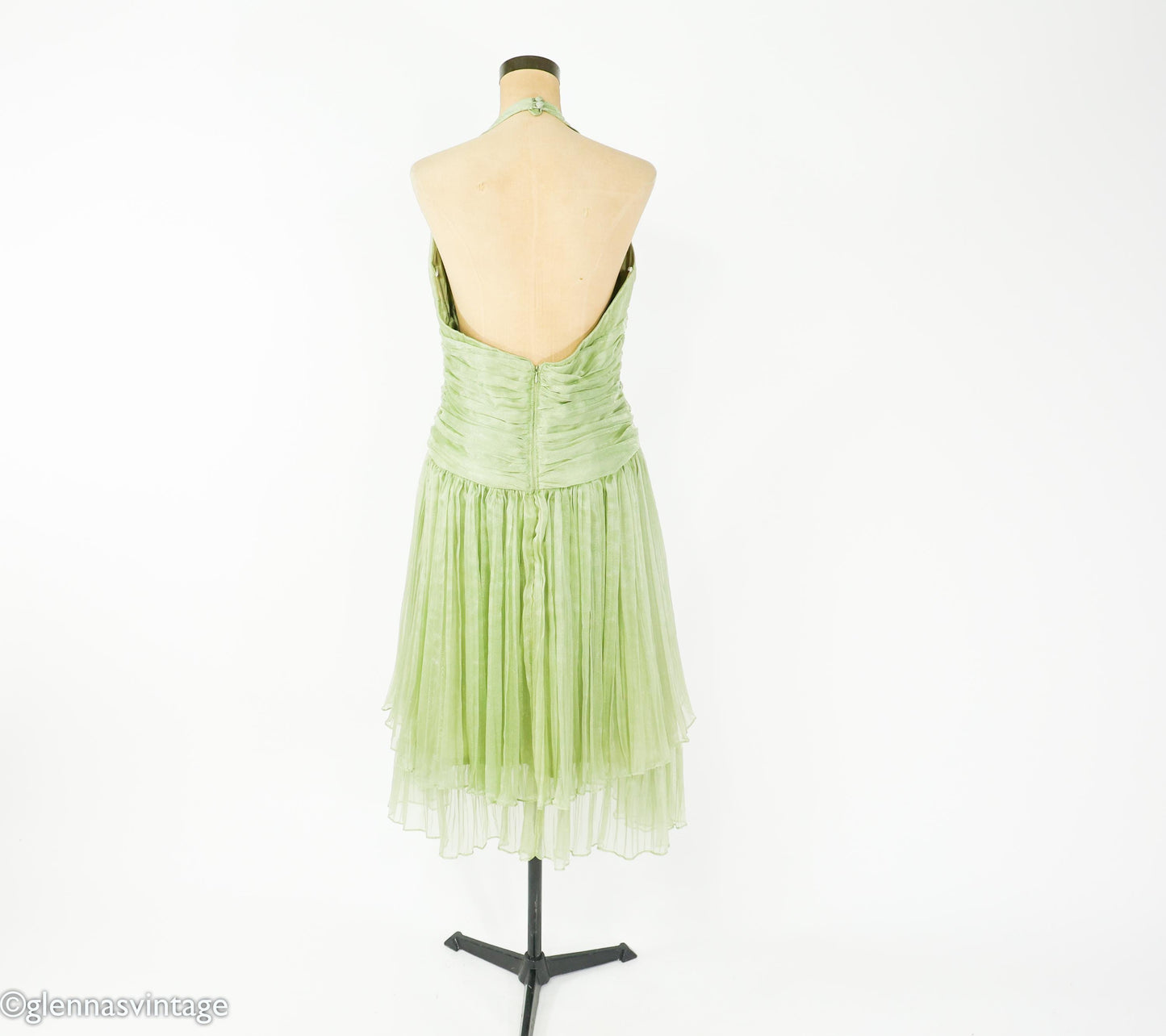 1990s Green Halter Evening Gown Dress, Medium