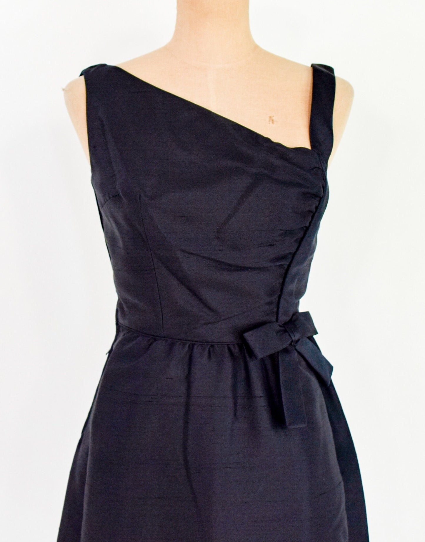 1950s Black Silk Shantung Cocktail Dress, Small