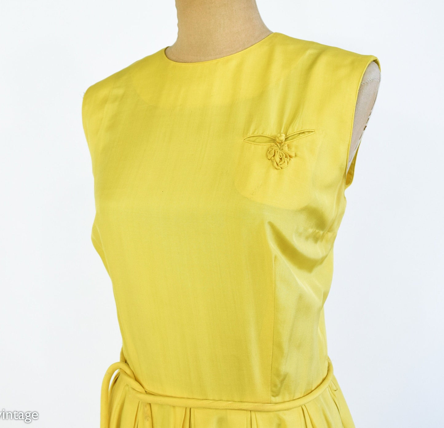 1950s Yellow Silk Dress | 50s Yellow Silk Sleeveless Dress | Small
