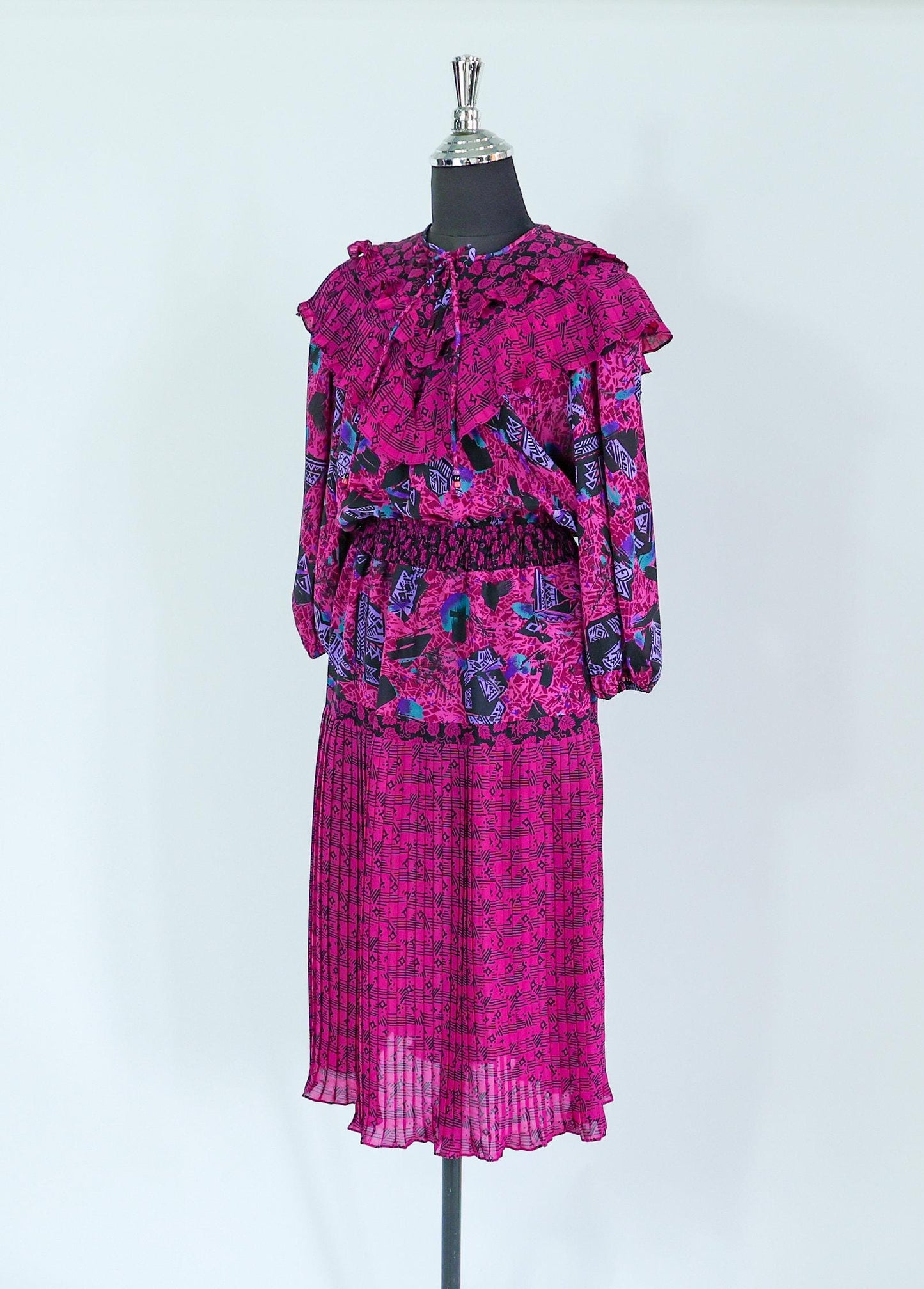 1980s Fuchsia Print Dress, Medium