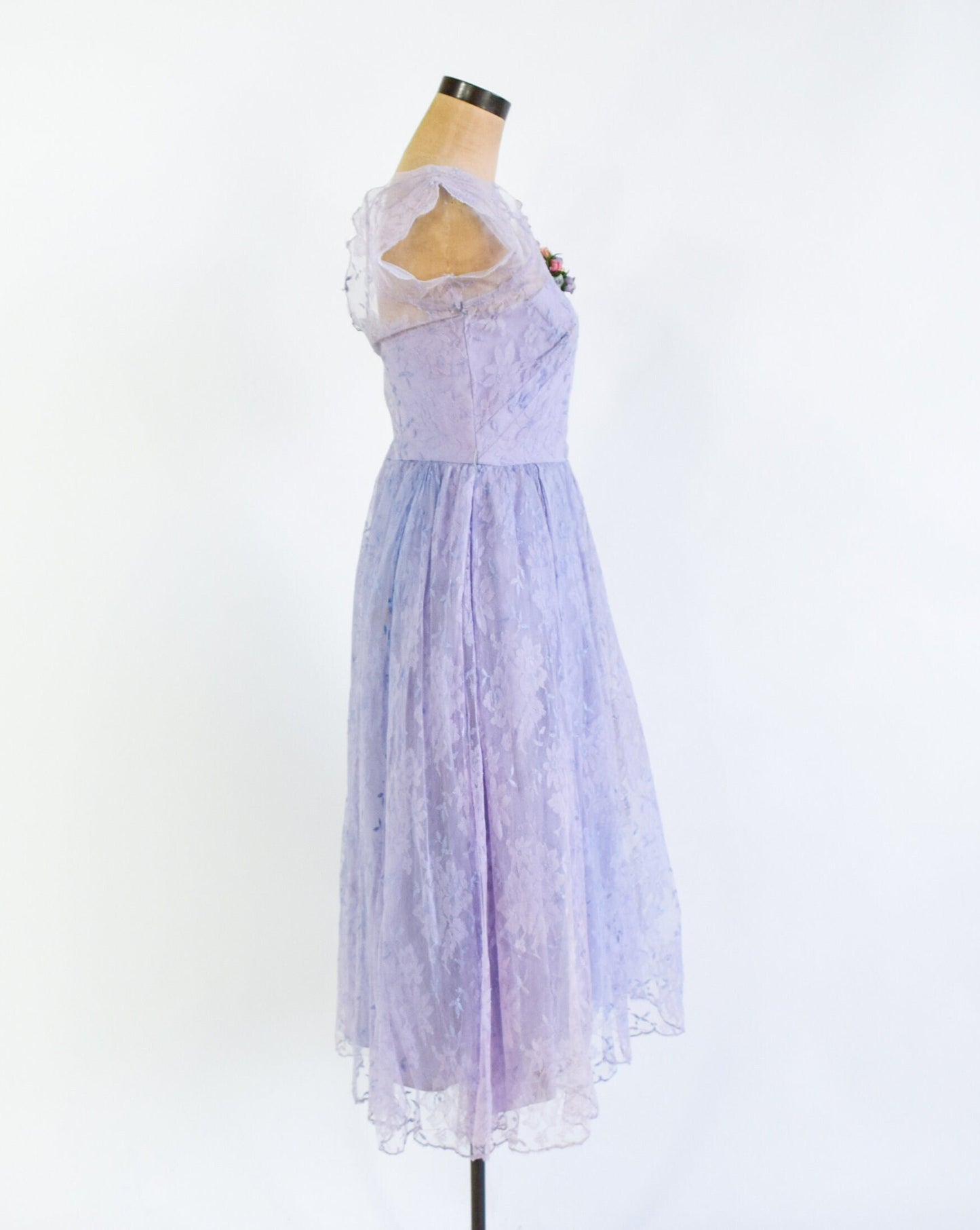 1940s Lavender Lace Cocktail Dress, Medium