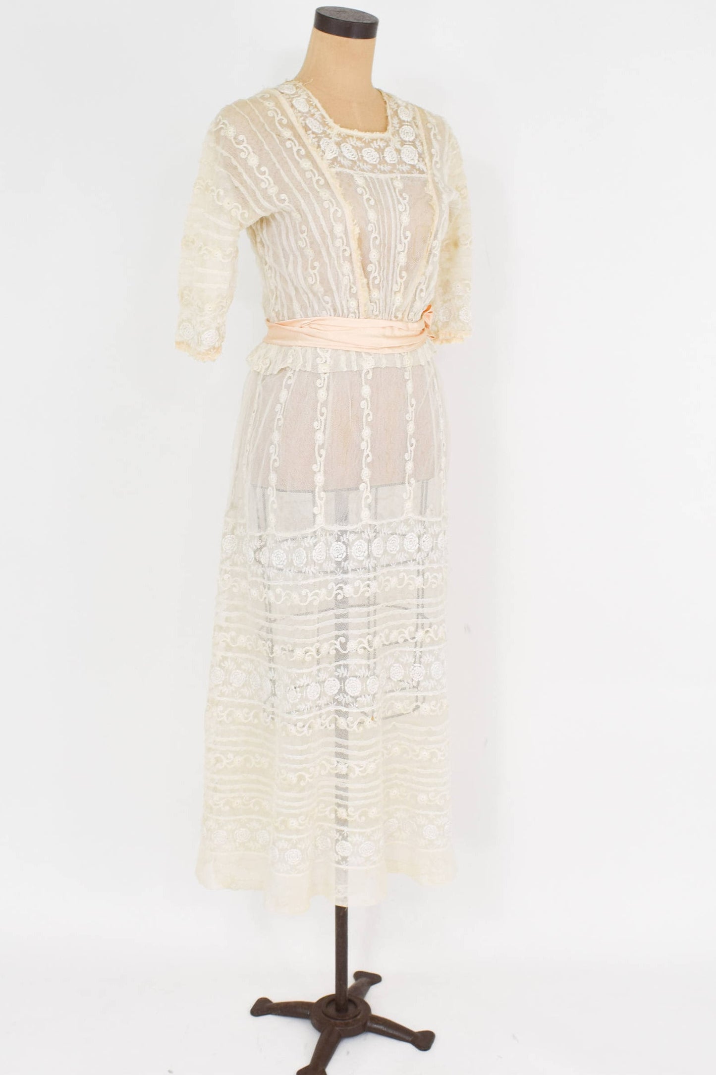 1900s Ivory Lace Wedding Gown, Tiered Edwardian Dress, Extra Small