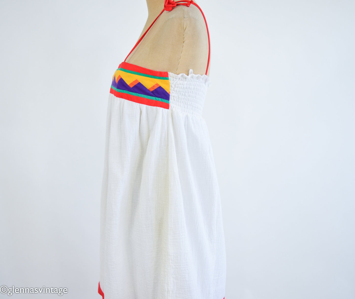 1970s White Cotton Summer Dress, Young Edwardian, Small