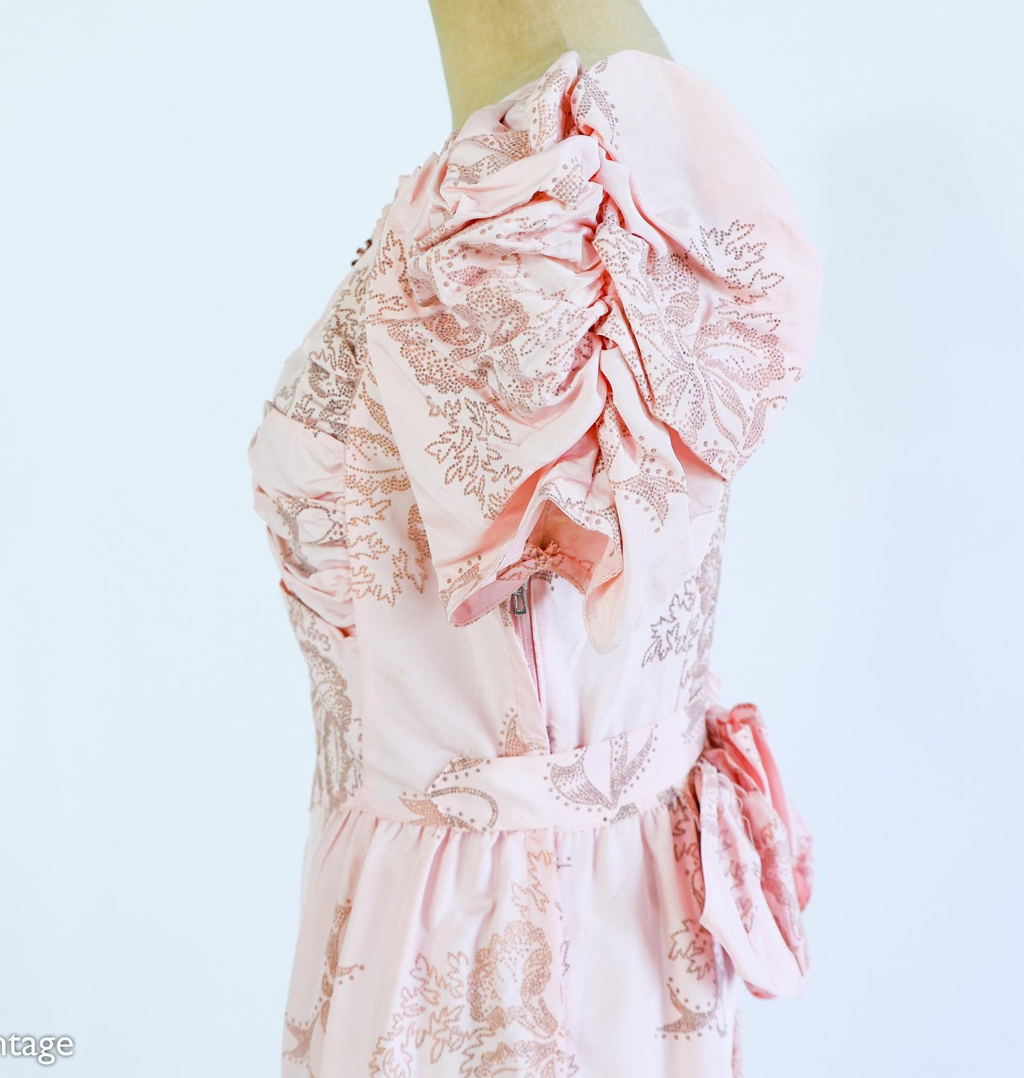 1940s Peach Floral Evening Gown, Medium