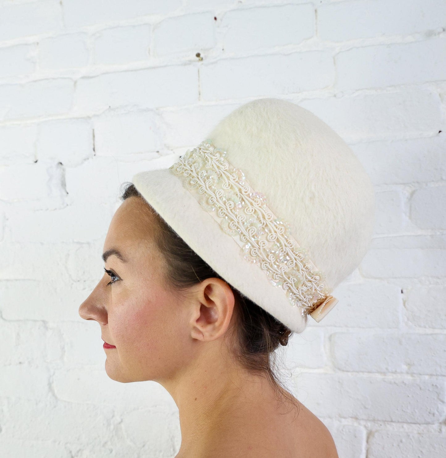 1960s Creme Mohair Bubble Hat | 60s White Mohair High Crown Hat | Jackie O Style | Noreen Fashions