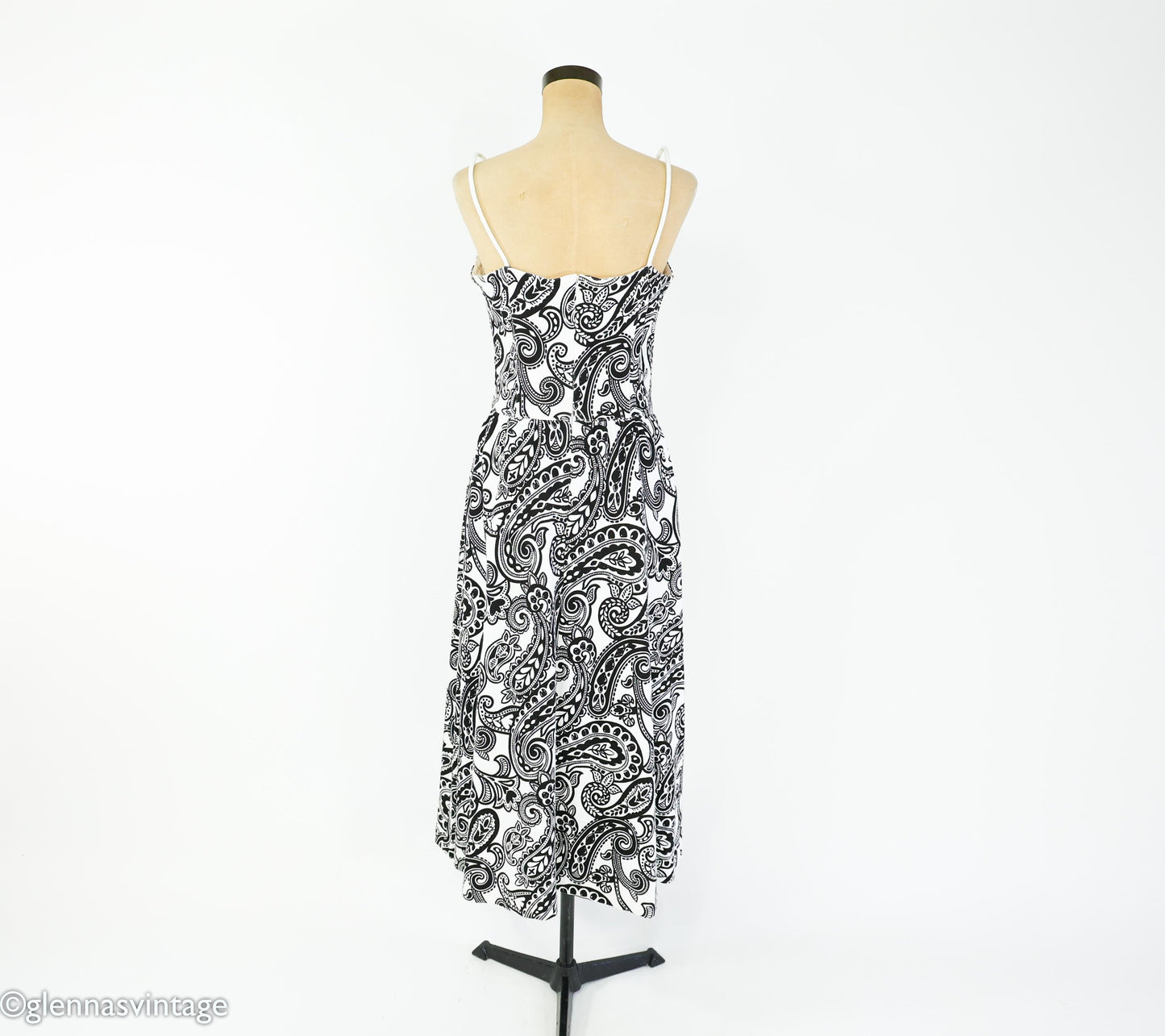 1990s Black & White Paisley Cotton Sundress | Adrienne Vittadini, Medium