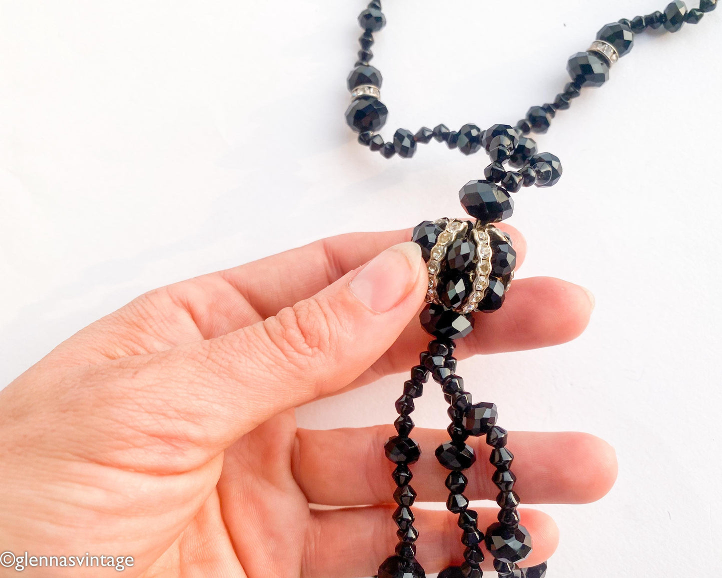 1960s Black Glass  Pendant Necklace | 60s