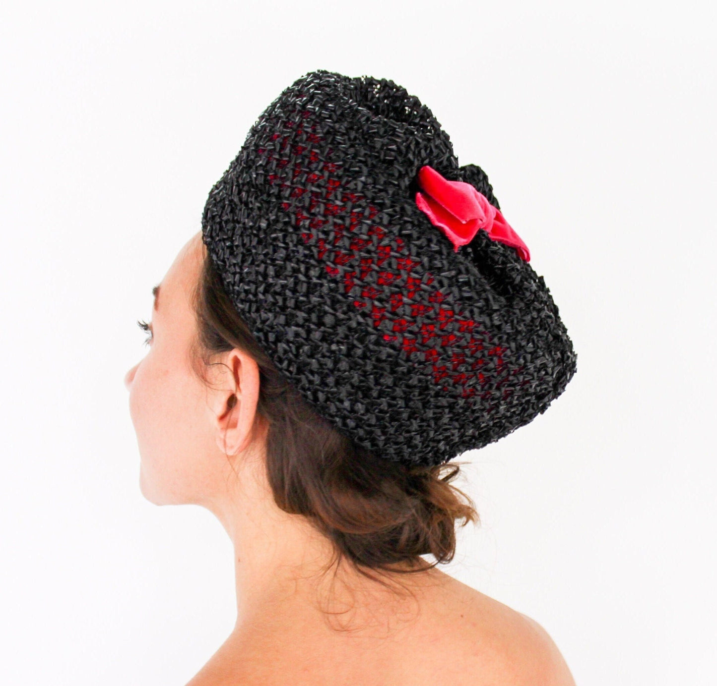 1960s Black Raffia Bubble Hat | Vintage Mod Style