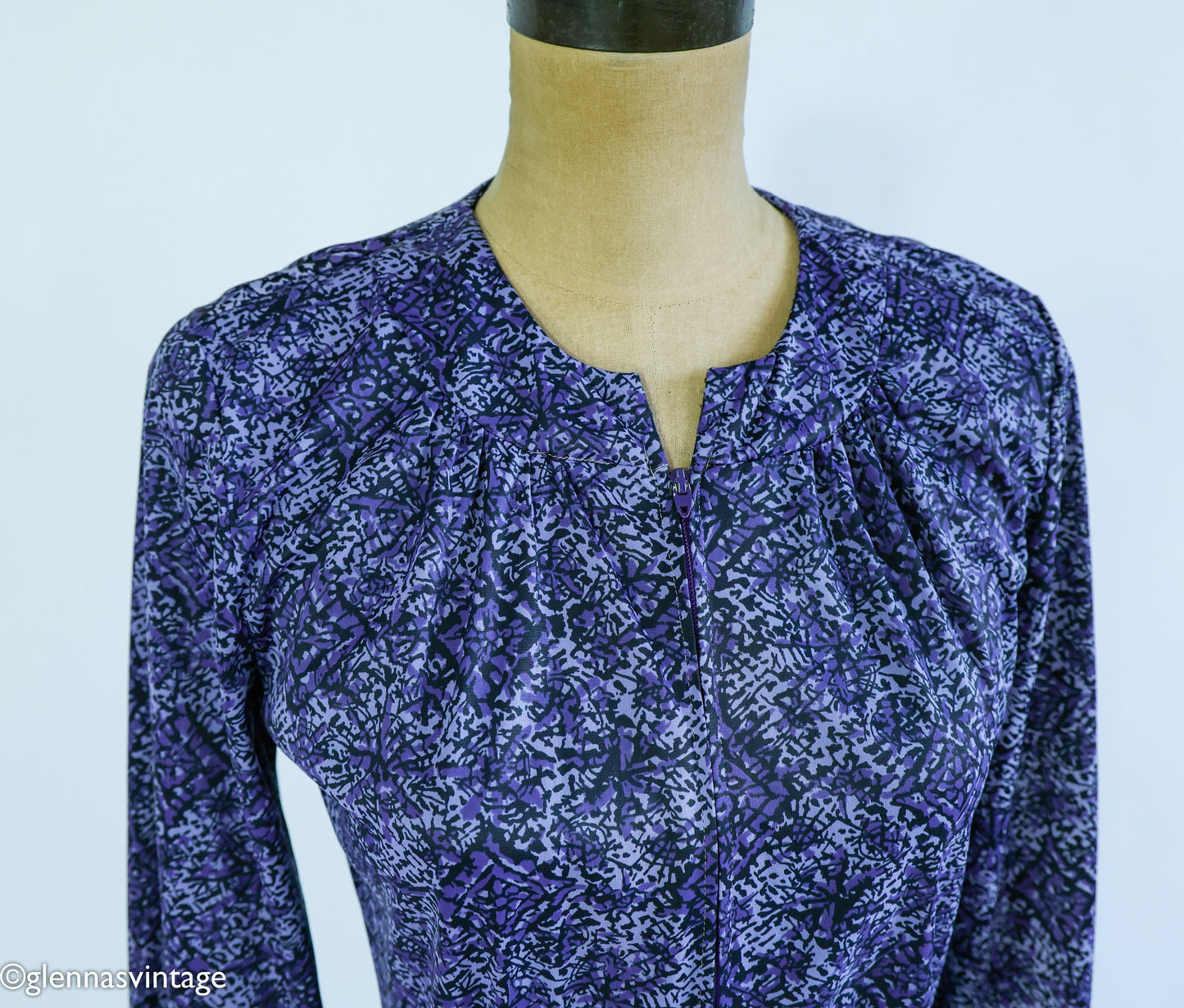 1950s Purple Floral Print Dress, Medium
