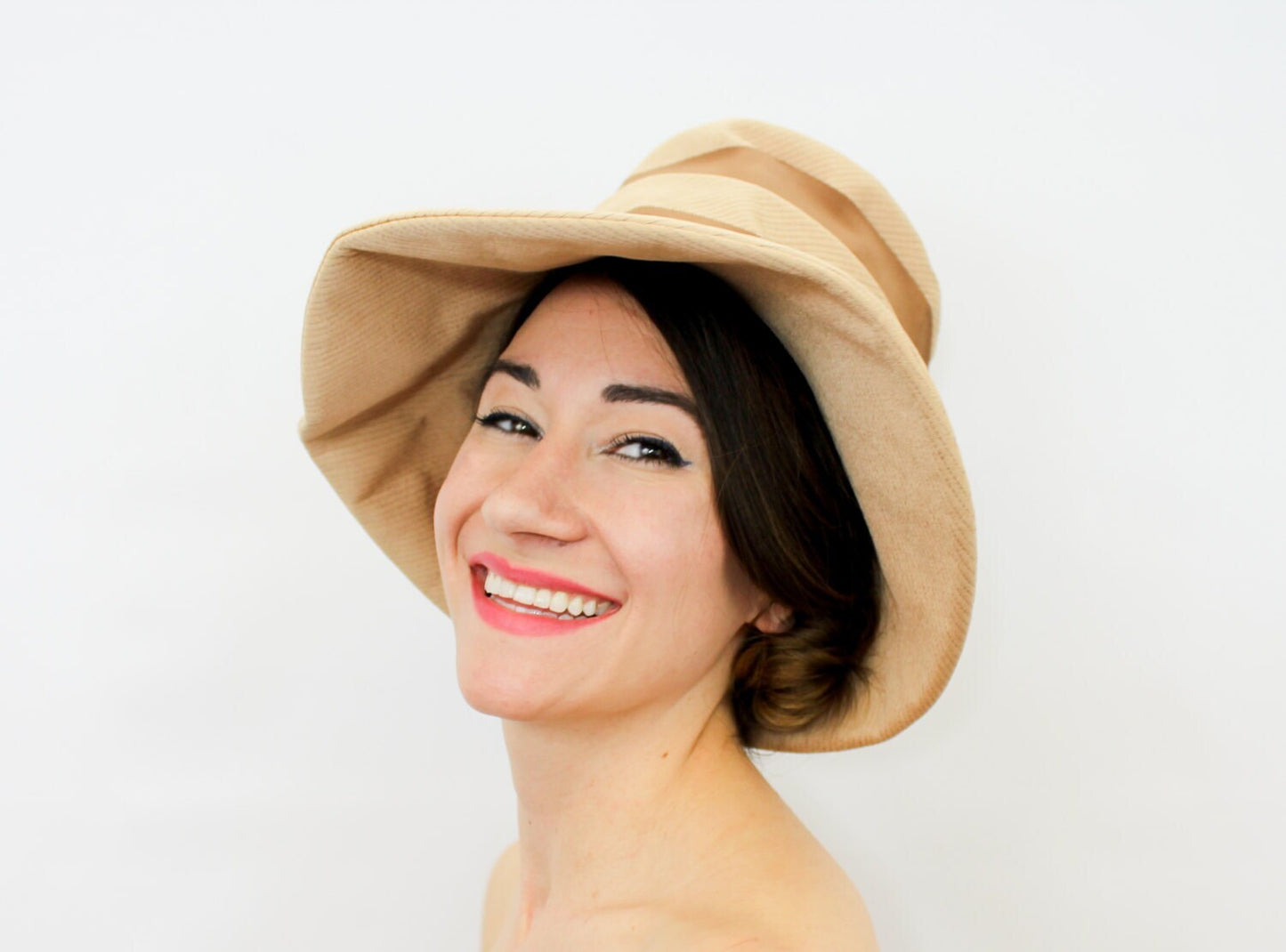 1960s Lilly Daché Tan Striped High Crown Hat