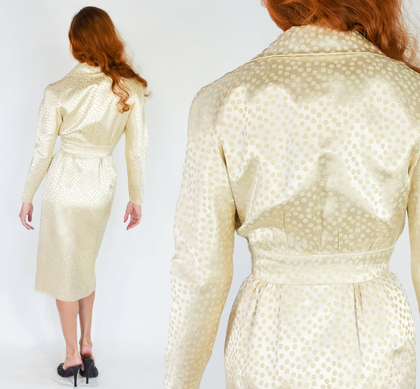 Estevez 1950s Gold Brocade Cocktail Dress, Small