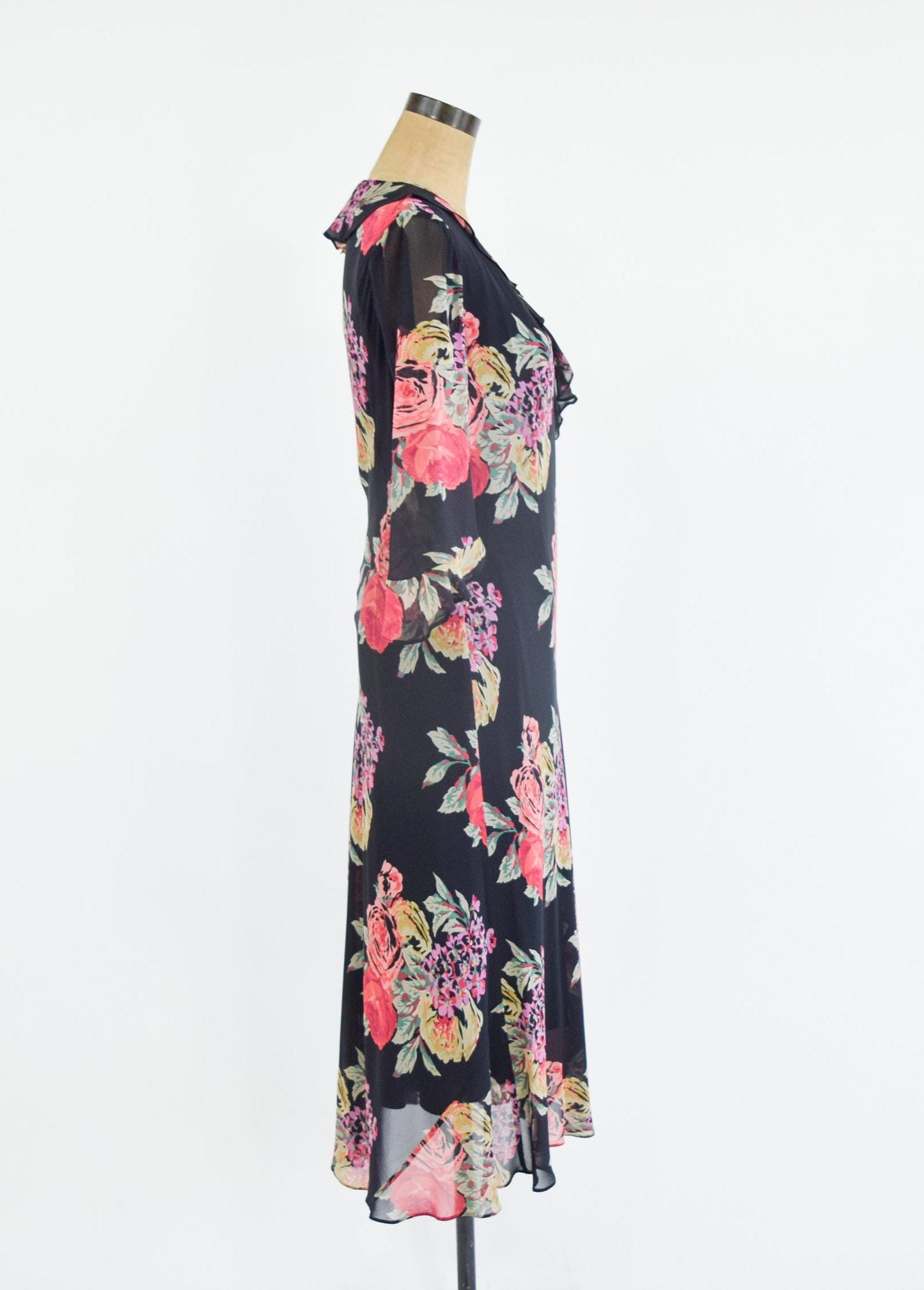 2000s Black Floral Wrap Dress, Ralph Lauren Size 8