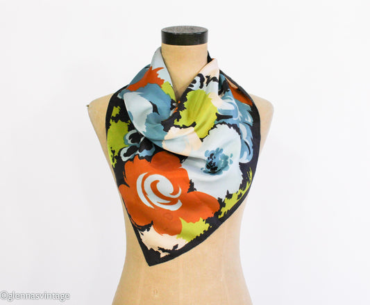 1960s Colorful Op Art Floral Scarf | Vintage Floral Scarf