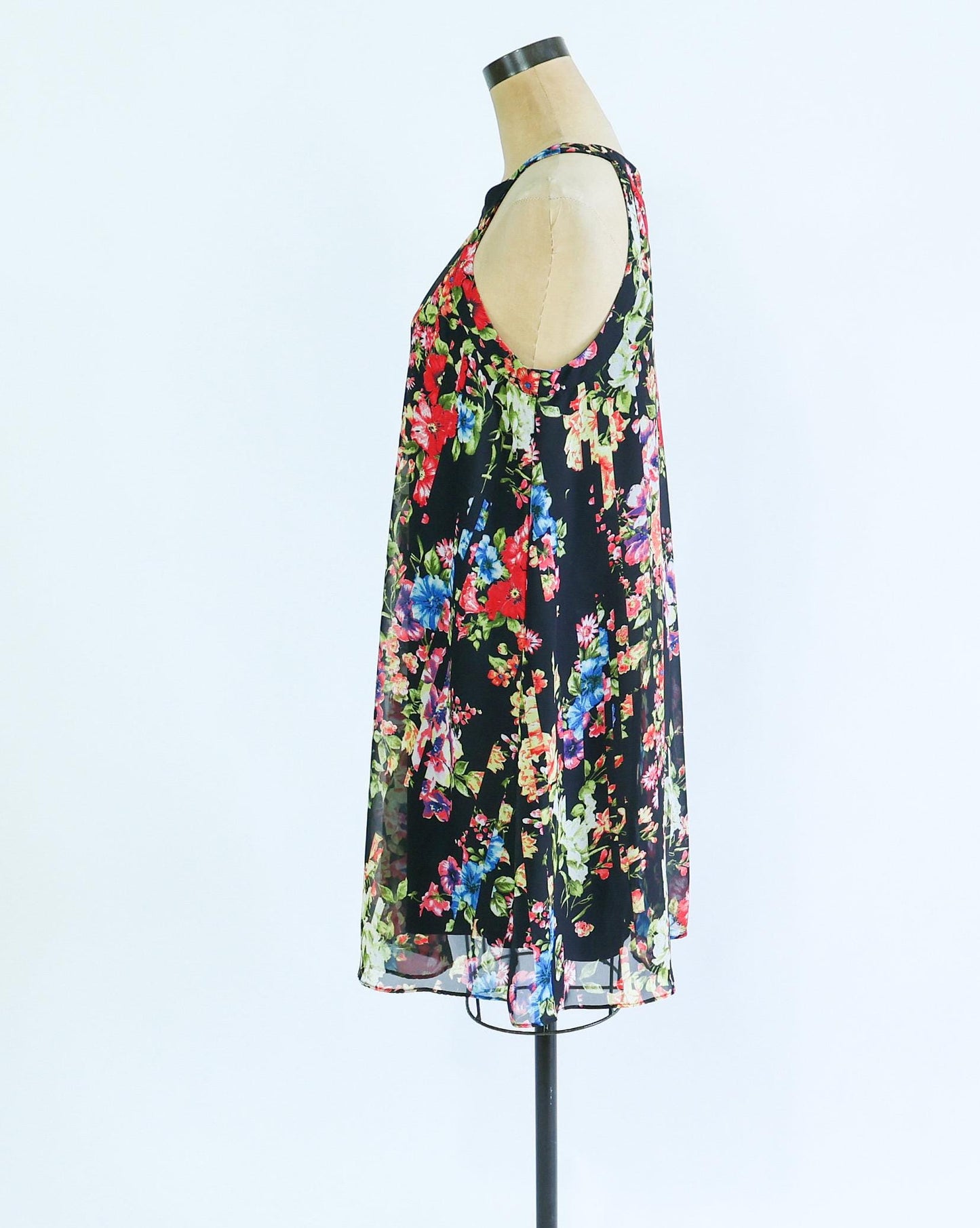Betsey Johnson | 1990s Floral Mimi Dress  | 90s Black Sleeveless Print Mini Dress | Betsey Johnson | Size 10