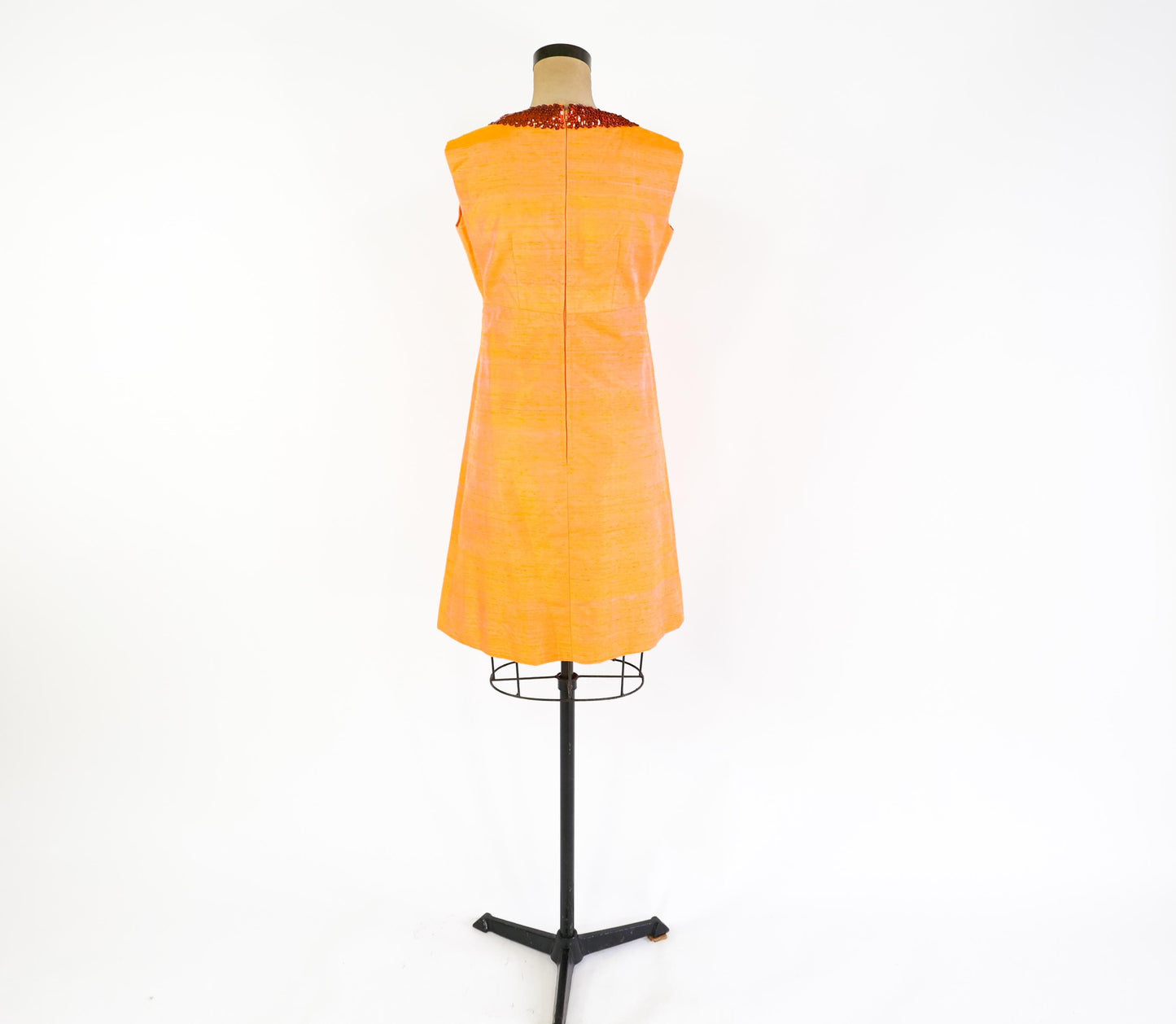 1960s Orange Silk Shift Dress | Sequin Collar, Medium