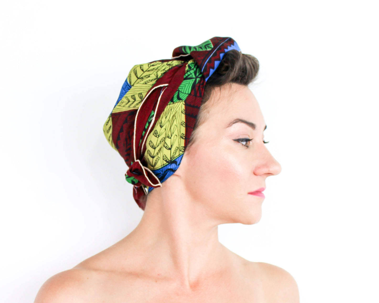 1950s Tiki Print Silk Scarf | Brown Checkerboard Headscarf