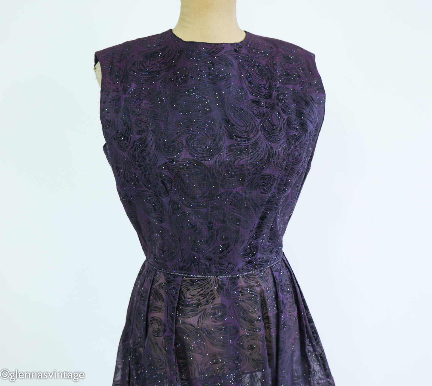 1950s Purple & Black Glitter Party Dress, Medium