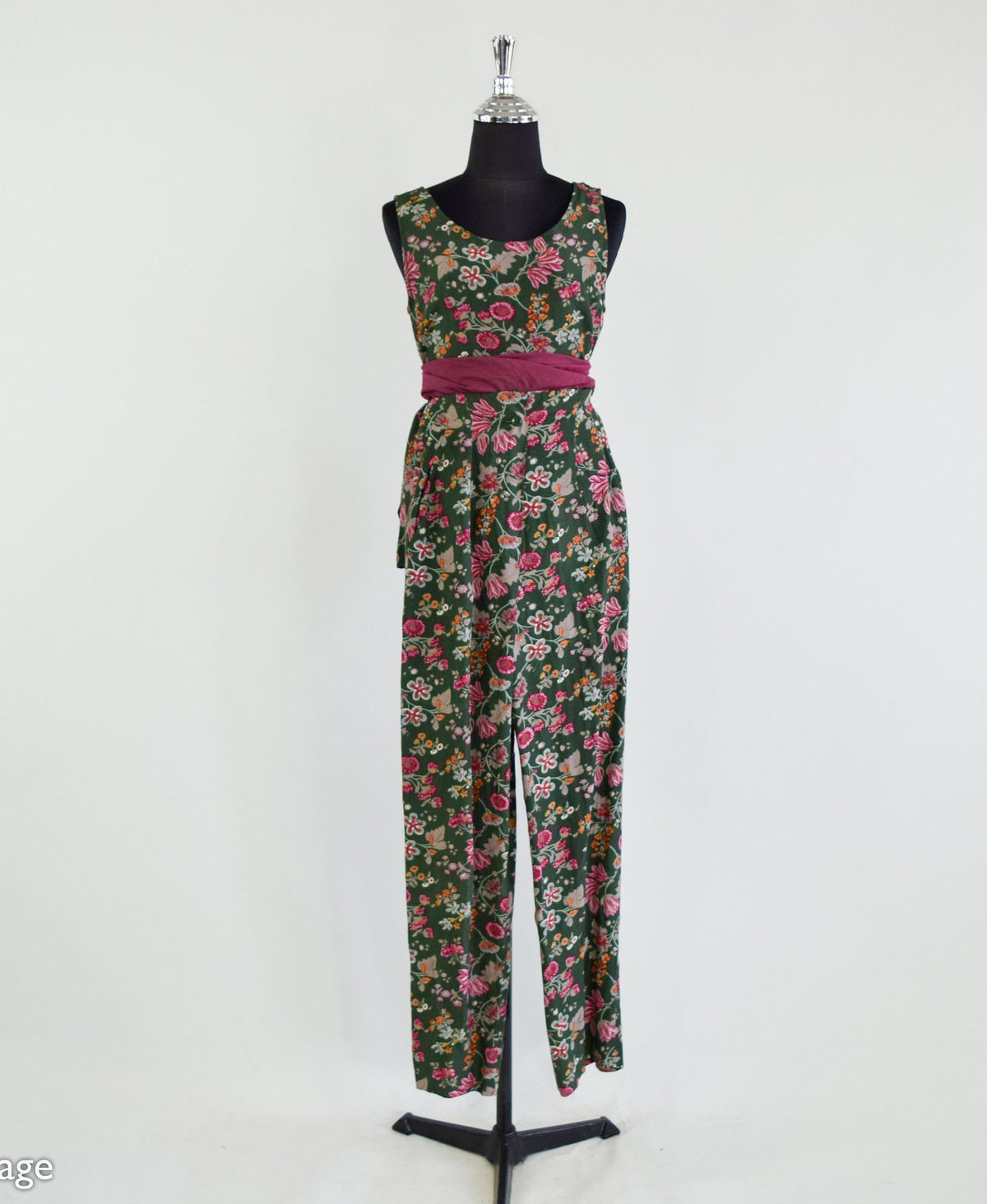 1990s Giorgio Armani Green Floral Pants & Top Set, Small