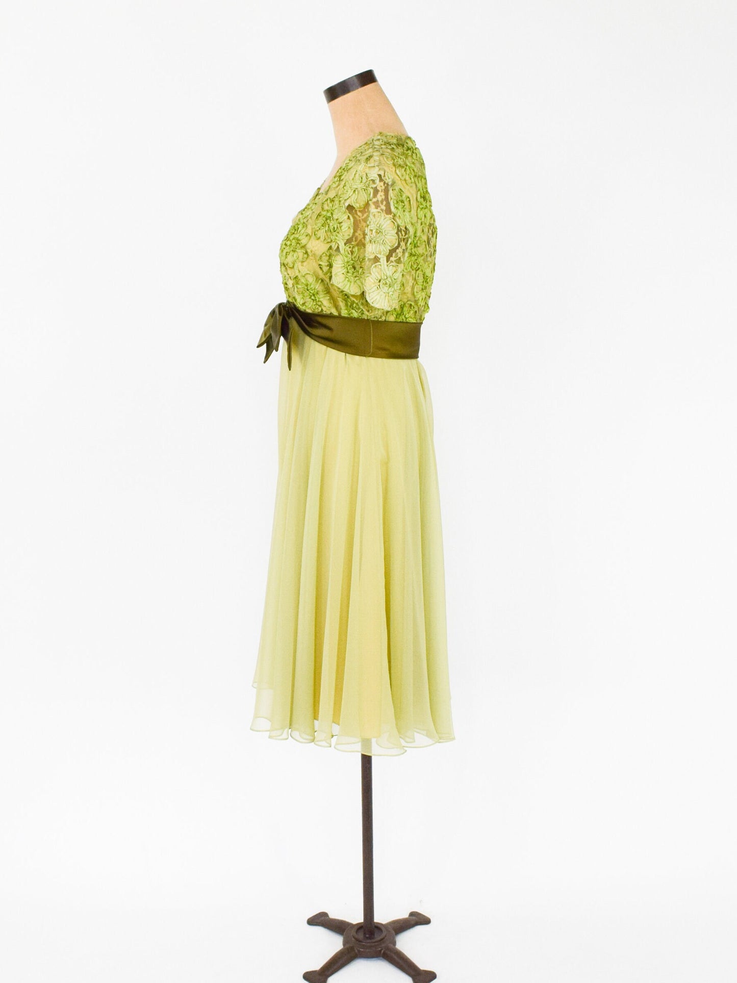 1950s Green Lace & Chiffon Party Dress,  Medium