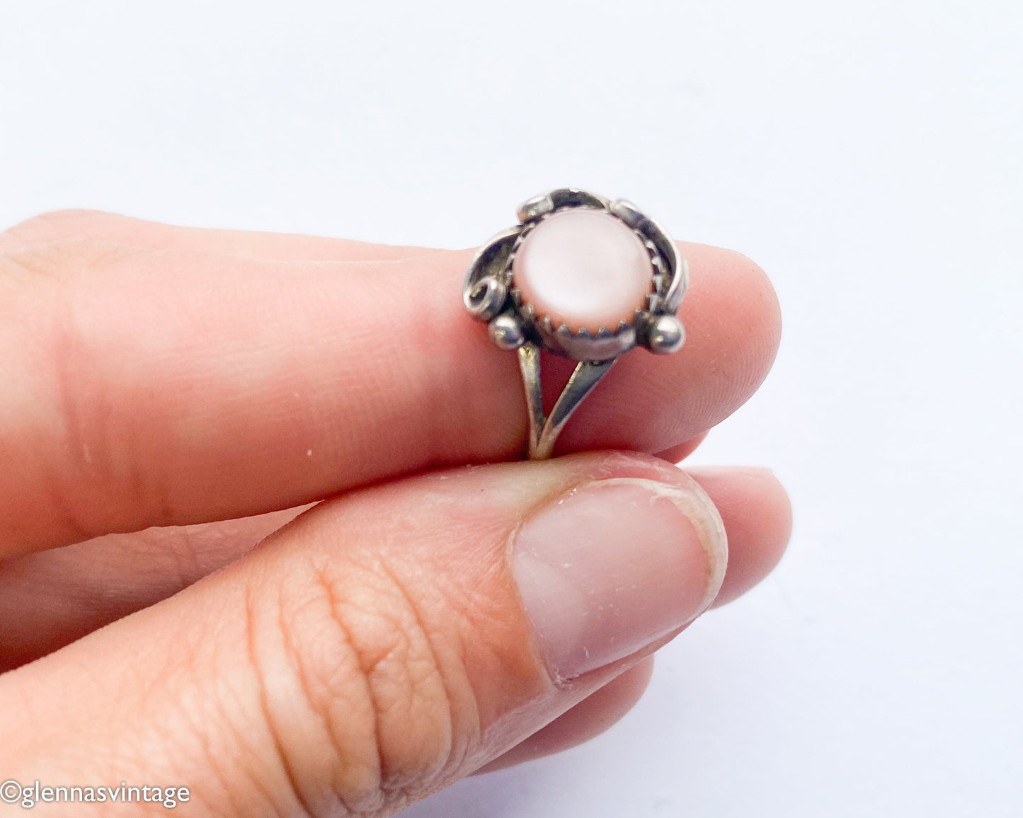 1960s Pink Silver Ring | Pink Shell Ring,  Size 6.5