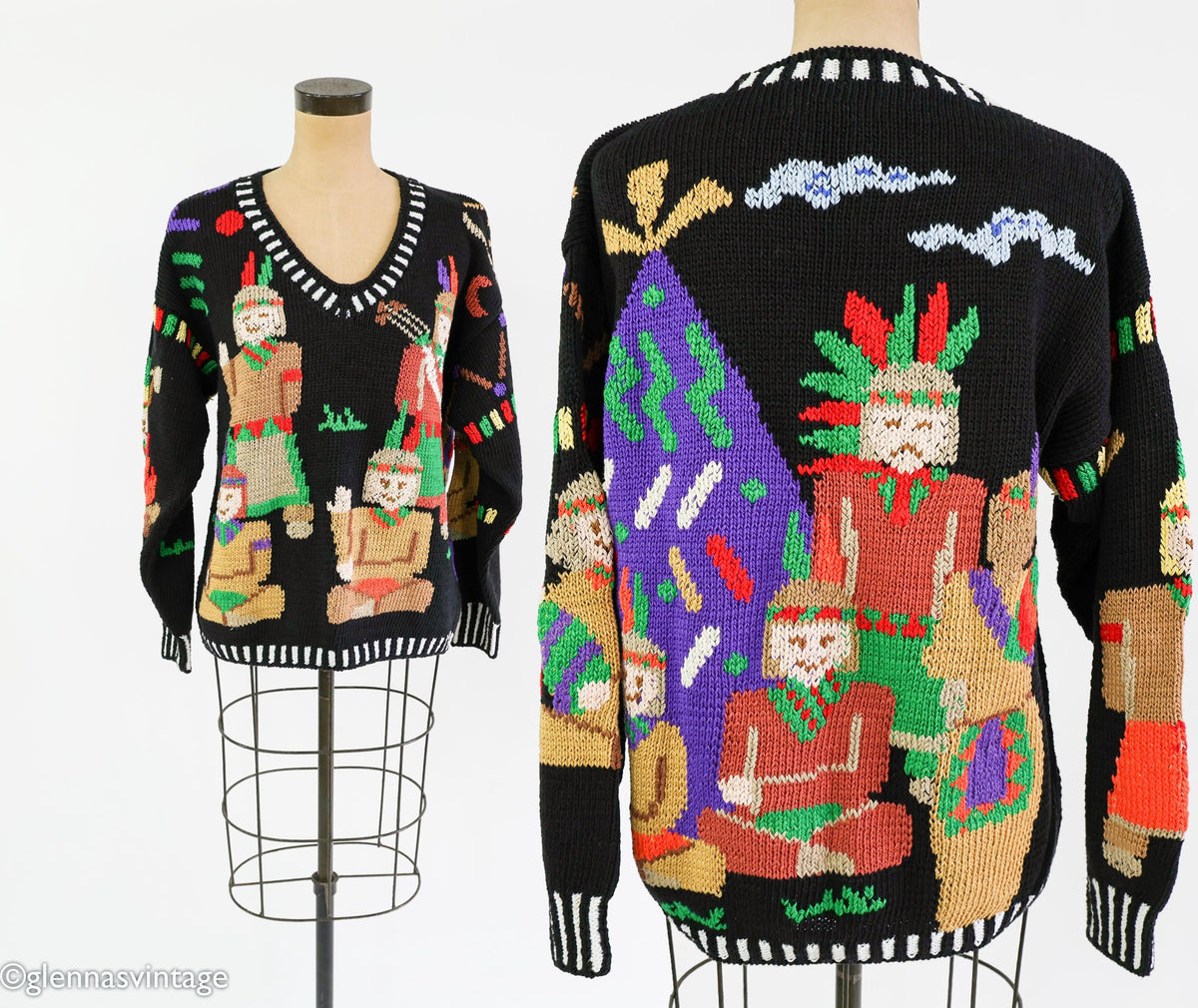 1980s Berek Native American Inspired Sweater,  Large