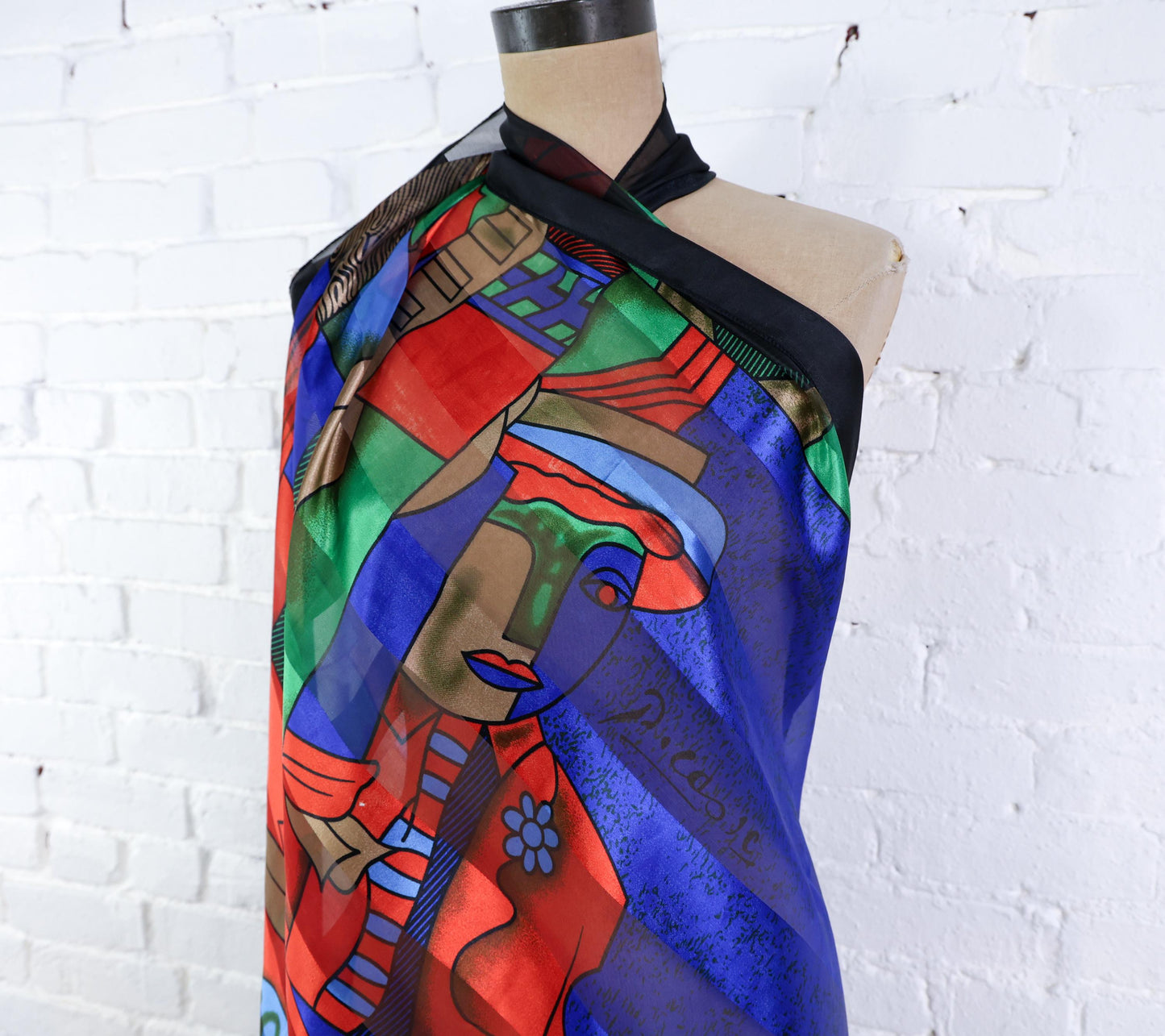 1980s Picasso Black & Blue Abstract Print Scarf