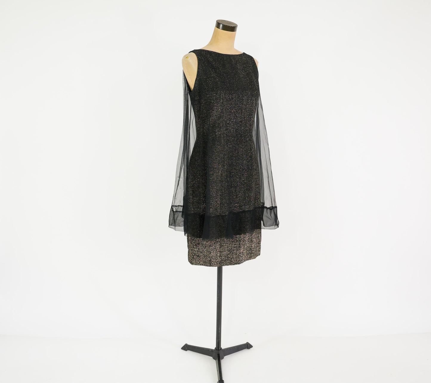 1960s Metallic Gold Black Dress