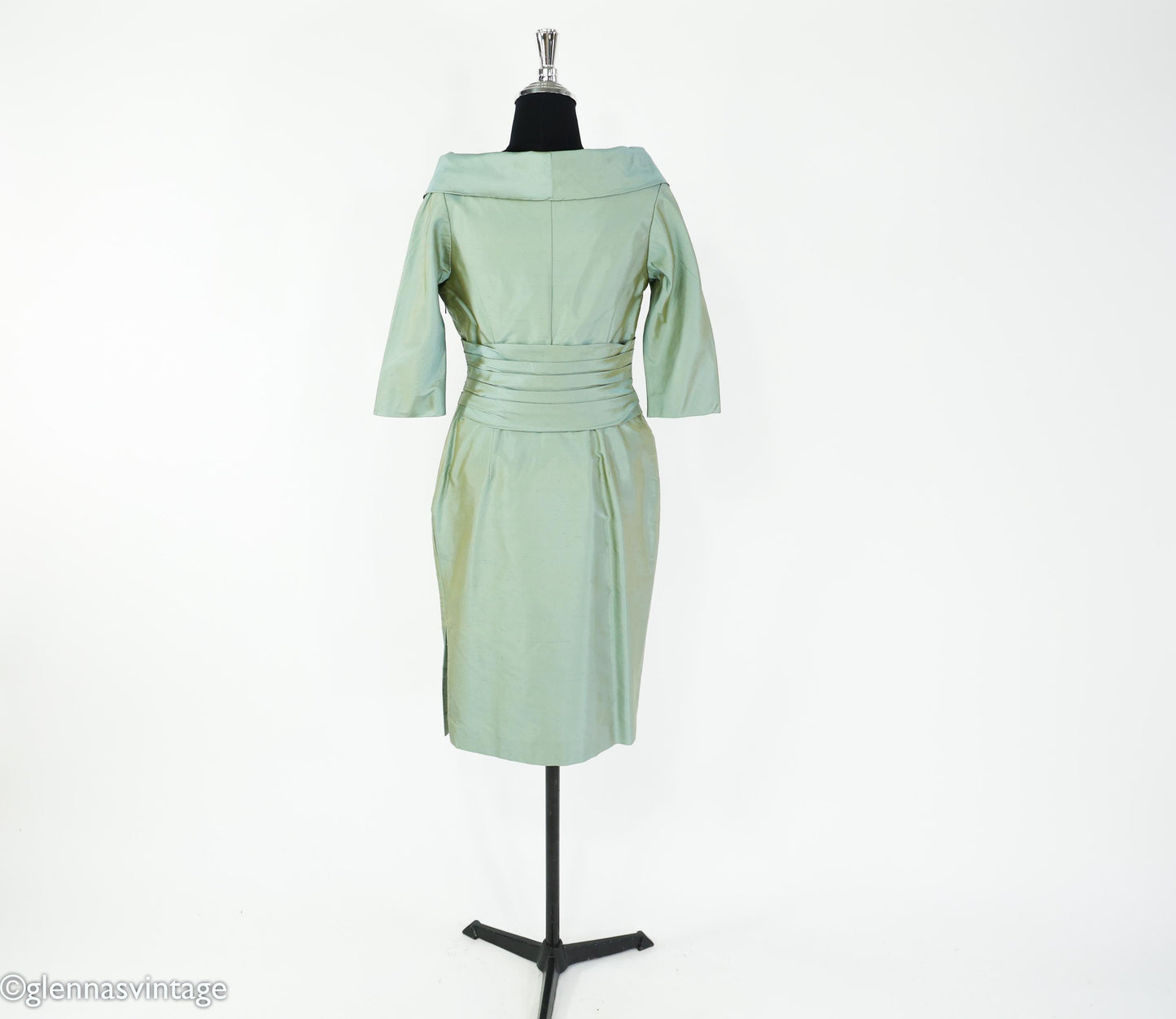 1950s Green Shantung Silk Cocktail Dress, Medium