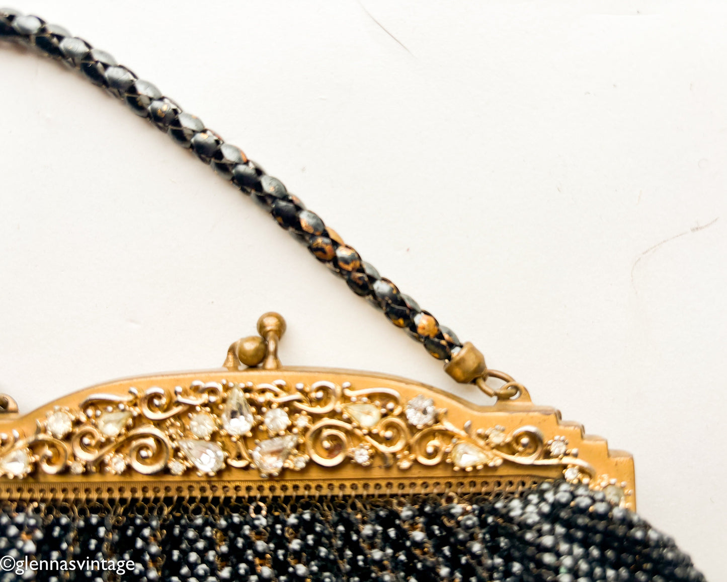 1930s Whiting & Davis Black Mesh Handbag | Rhinestone Evening Bag