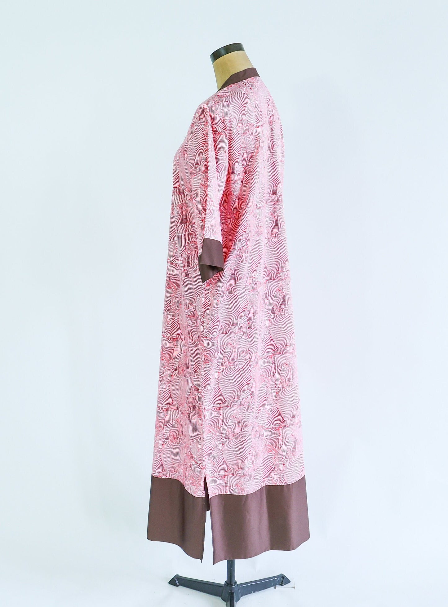 1980s Pink Cotton Caftan | 80s Pink Abstract Hostess Dress | Dressing Gown | I Magnin | Medium