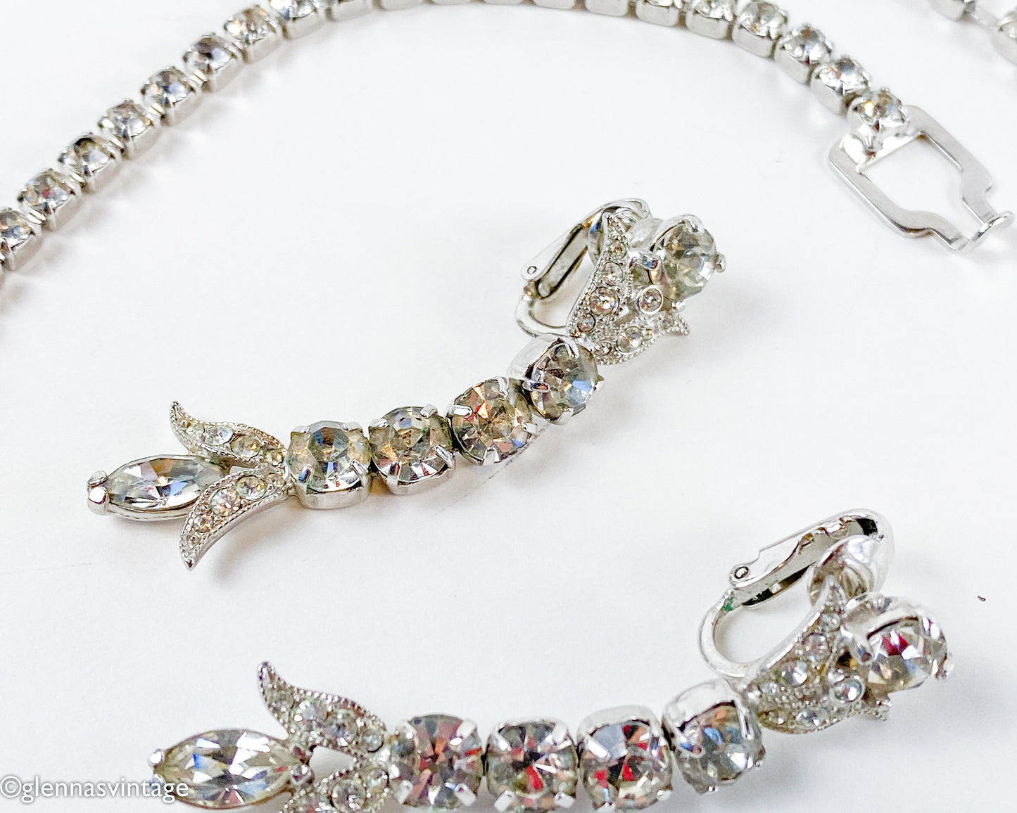 Eisenberg | 1950s Rhinestone Necklace & Earrings Set | 50s Rhinestone Pendant Necklace | Matching Earrings | Eisenberg E