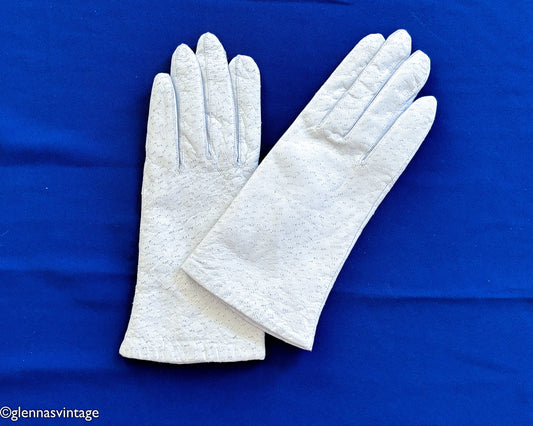 1960s Light Gray Leather Gloves, Medium
