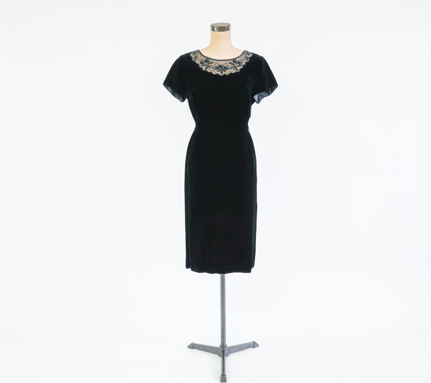 1950s Black Velvet Cocktail Dress, Large