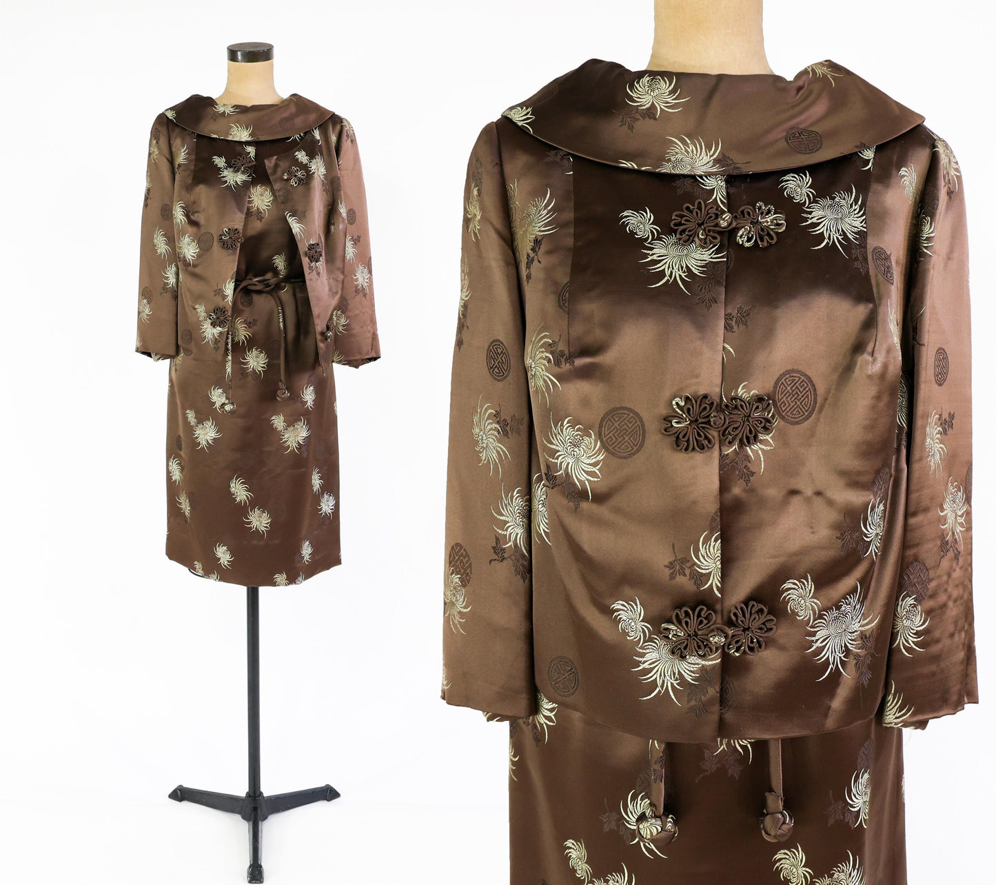 1950s Satin Jacquard Dress and Jacket Set, Plus Size