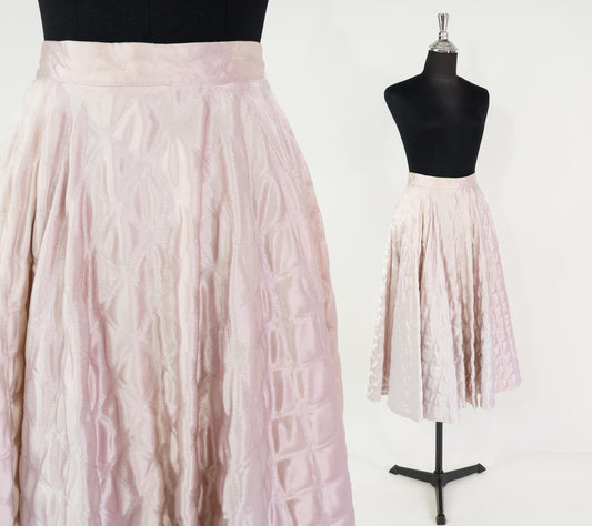 1950s Pale Pink Quilted Circle Skirt, Small
