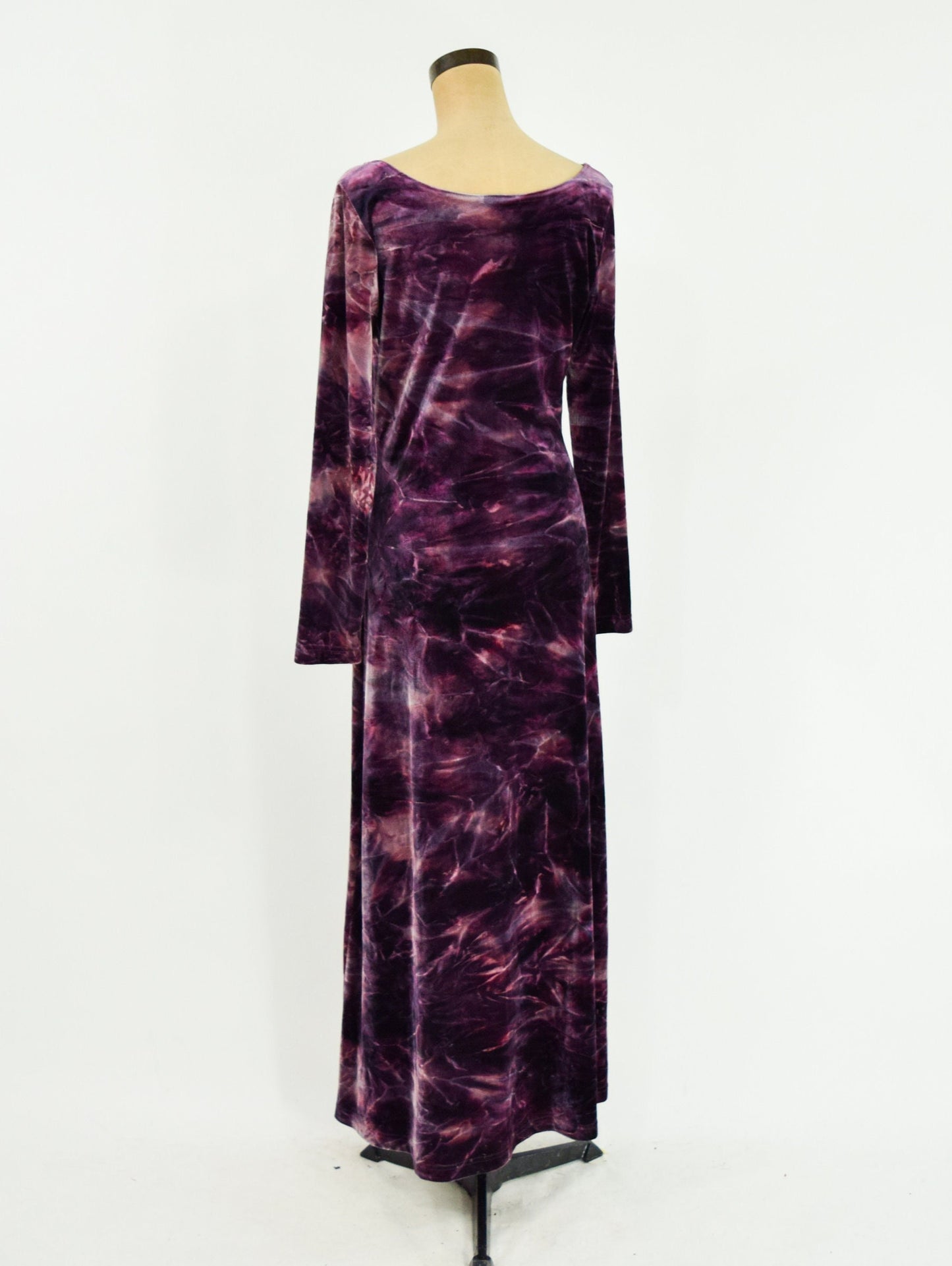 1990s Purple Tie Dye Velvet Maxi Dress, Large
