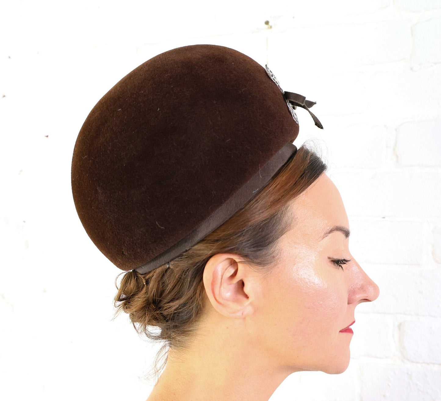 1960s Brown Wool Bubble Hat with Sequins