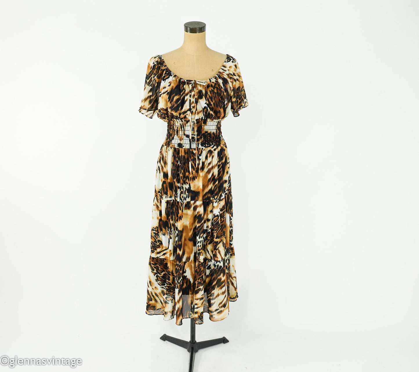1980s Leopard Animal Print Maxi Dress, Medium