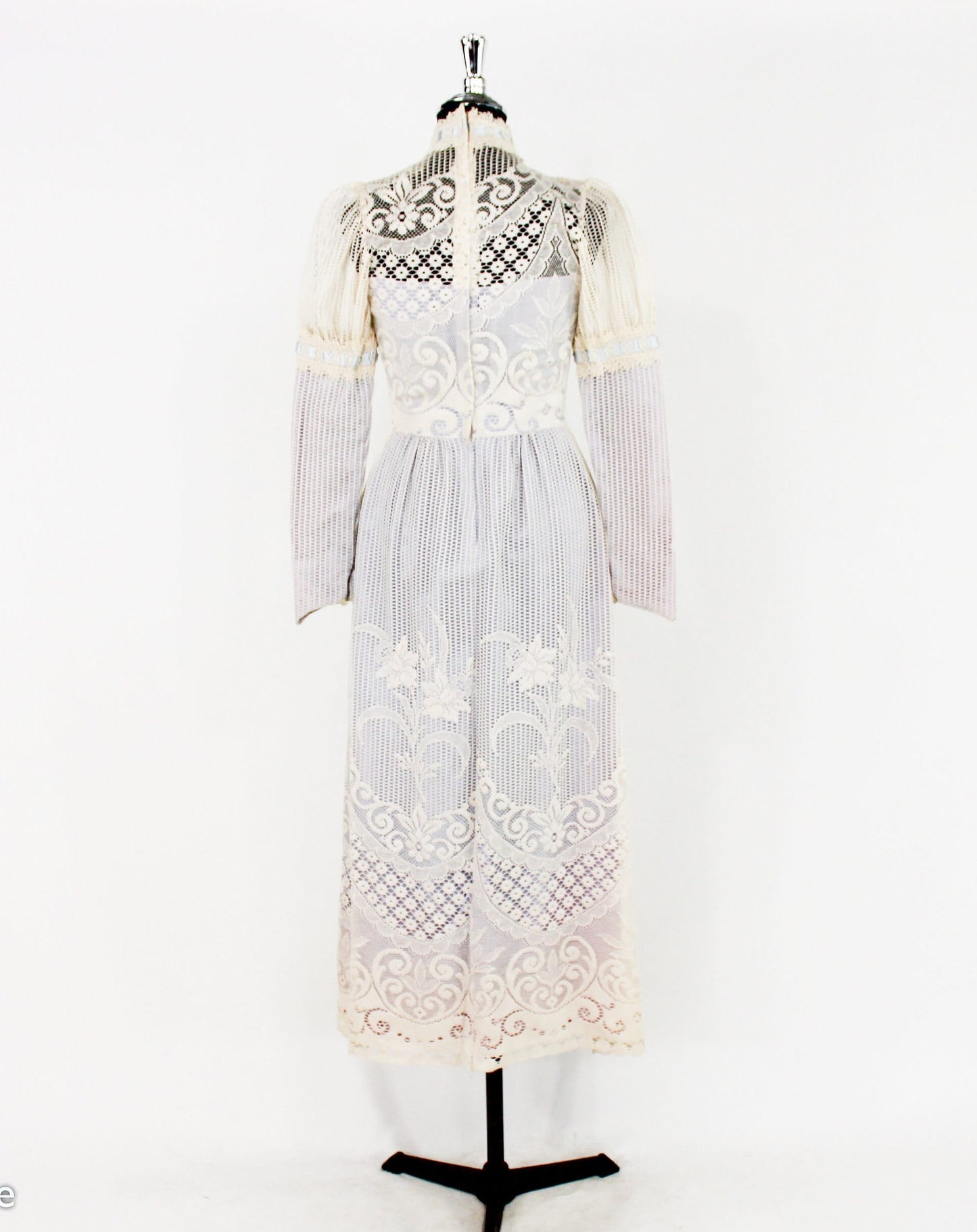 1970s White Lace Maxi Dress, Bohemian Wedding, Extra Small