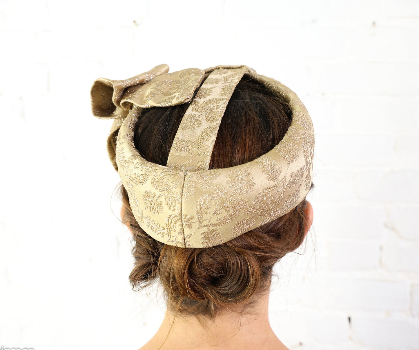 1950s Beige Brocade Ring Fascinator, Cocktail Hat