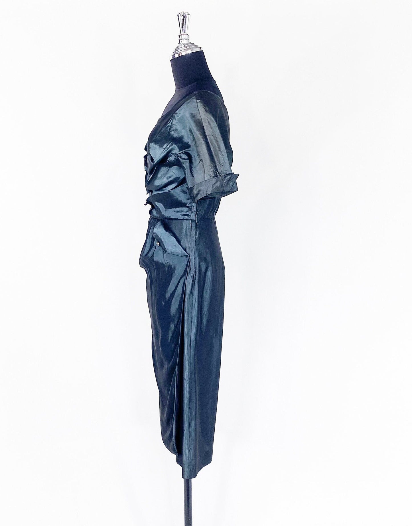 1950s Blue Gray Taffeta Cocktail Dress, Cadillac Original, Small