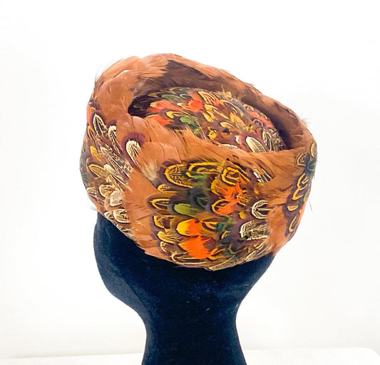 1950s Colorful Quail Feather Pillbox Hat | Vintage Hat