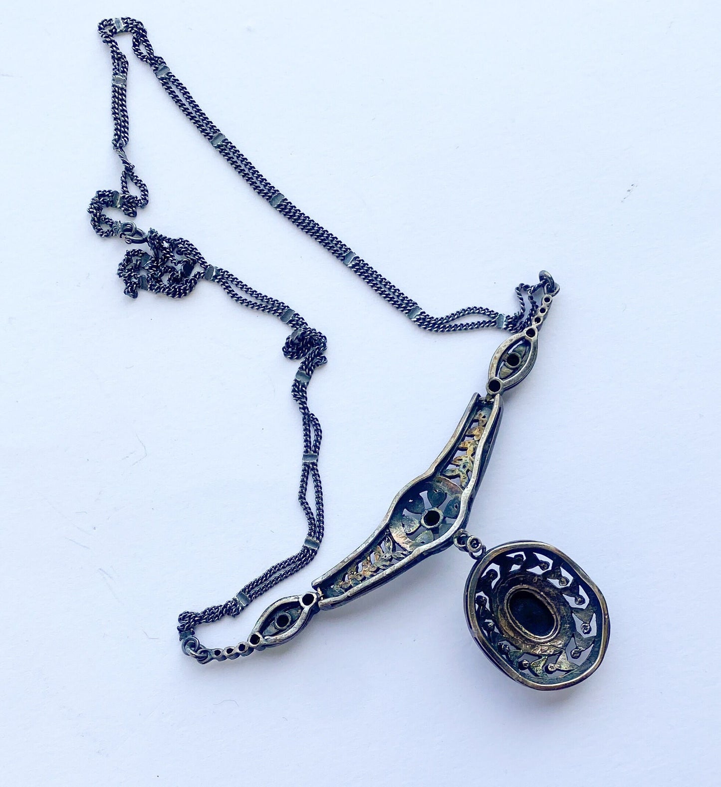 1940s Marcasite & Silver Pendant Necklace | 40 Silver Marcasite Necklace