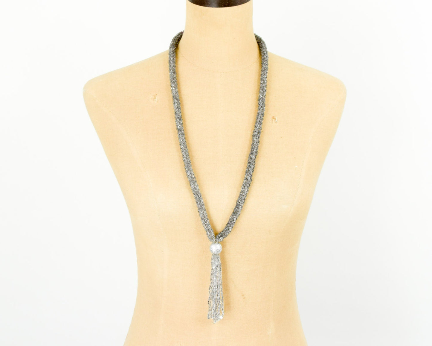 1900s Silver Glass Beaded Rope Necklace | Flapper Tassel Pendant