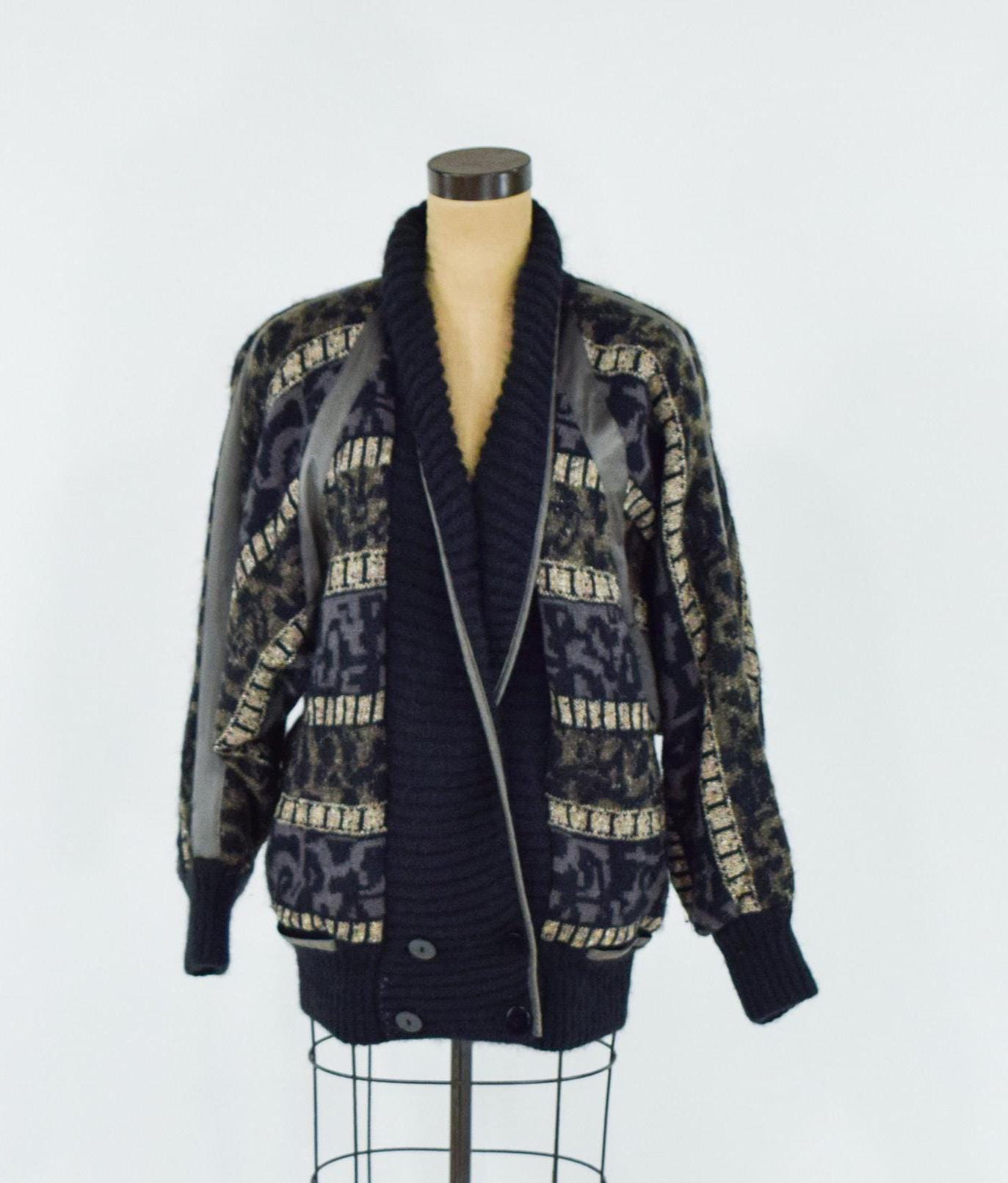 ESCADA 1980s Black Wool Sweater Jacket , Large