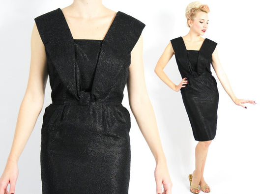 1950s Glittery Black Cocktail Dress, Small
