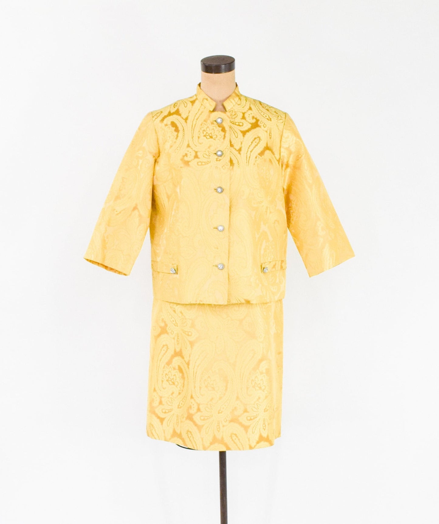 1960s Yellow Gold Brocade 4 Piece Skirt Suit, Medium