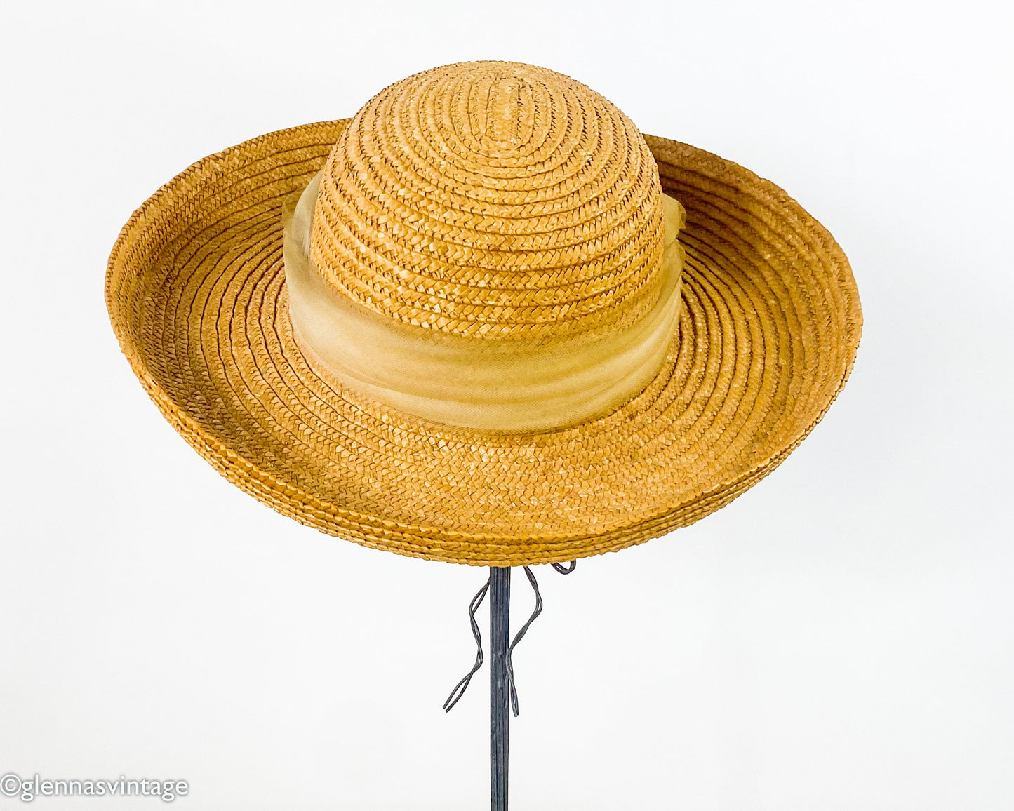 Vintage 90s Straw Hat with Dusty Rose