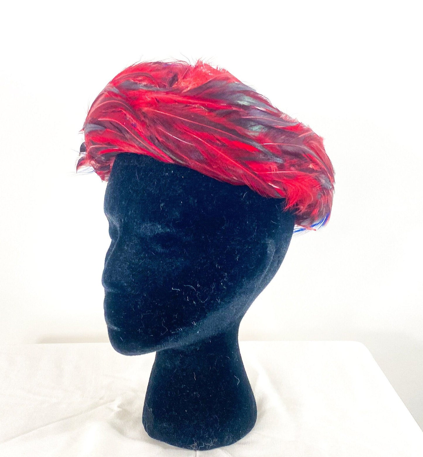 1950s Red Feather Saucer Hat
